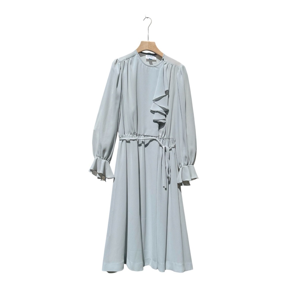 NWT! Ayres Chiffon Ruffle Midi Pastel Turquoise‎ Dress Elegant Size 16 VTG USA